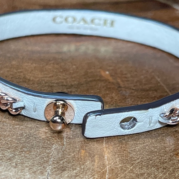 COACH Signature Rose Gold Chain & Leather Bracelet - Picture 8 of 9
